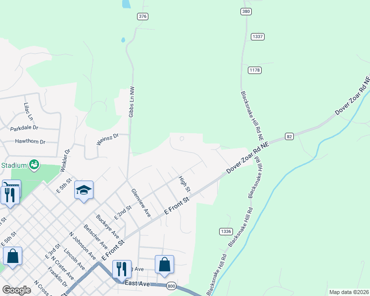 map of restaurants, bars, coffee shops, grocery stores, and more near 214 Schaar Drive in Dover