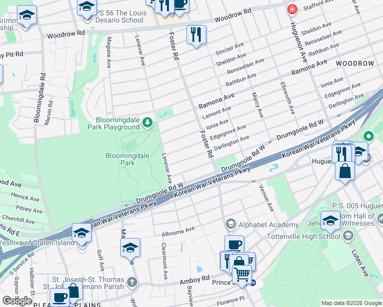 map of restaurants, bars, coffee shops, grocery stores, and more near 1836 Carlton Avenue in Staten Island
