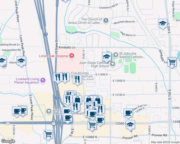 map of restaurants, bars, coffee shops, grocery stores, and more near 11972 Draperville Avenue in Draper