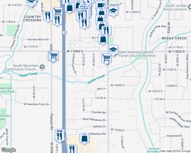 map of restaurants, bars, coffee shops, grocery stores, and more near 3740 Sweet Vera Lane in Riverton