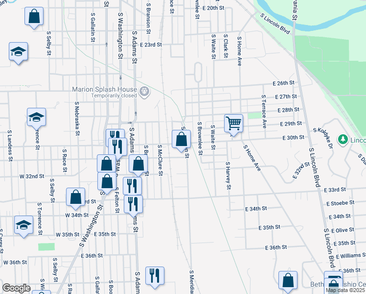 map of restaurants, bars, coffee shops, grocery stores, and more near 524 East 31st Street in Marion