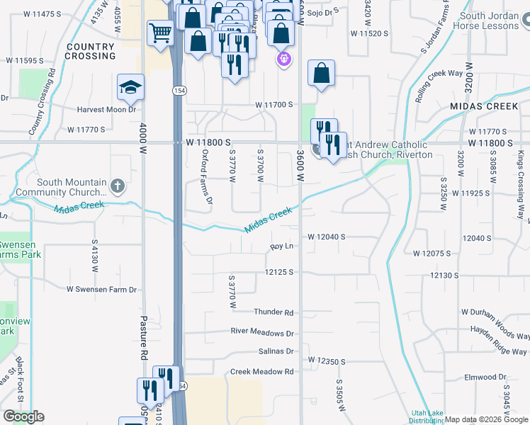 map of restaurants, bars, coffee shops, grocery stores, and more near 3740 Sweet Vera Lane in Riverton