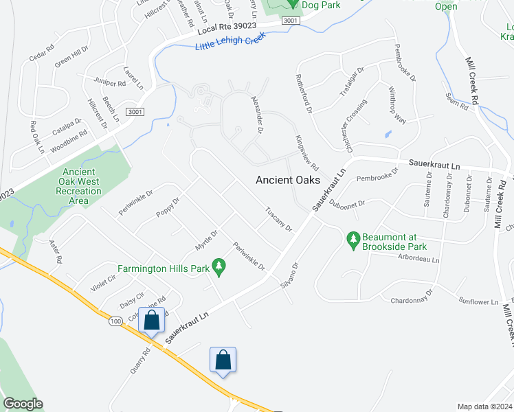 map of restaurants, bars, coffee shops, grocery stores, and more near 6994 Tuscany Drive in Macungie