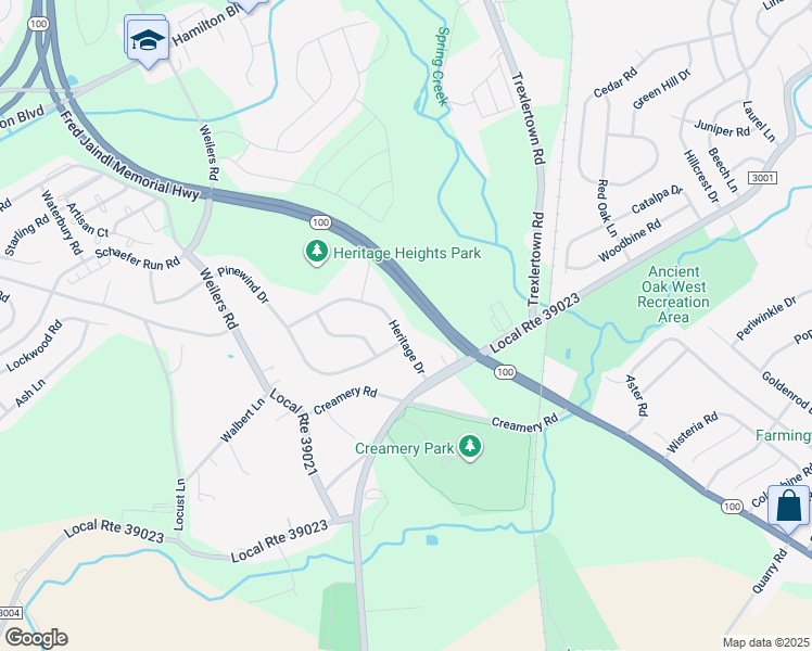 map of restaurants, bars, coffee shops, grocery stores, and more near 8057 Heritage Drive in Alburtis