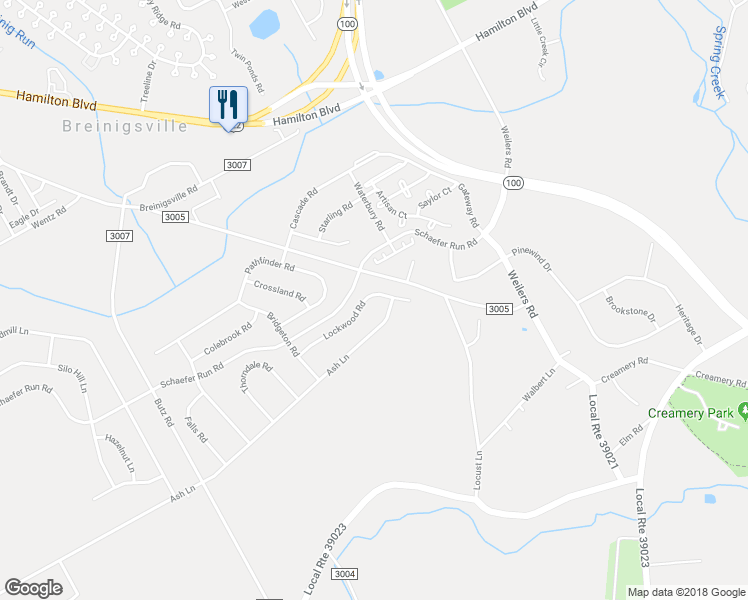 map of restaurants, bars, coffee shops, grocery stores, and more near 8553 Lockwood Road in Breinigsville