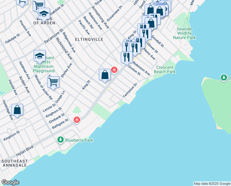 map of restaurants, bars, coffee shops, grocery stores, and more near 24 Seacrest Avenue in Staten Island