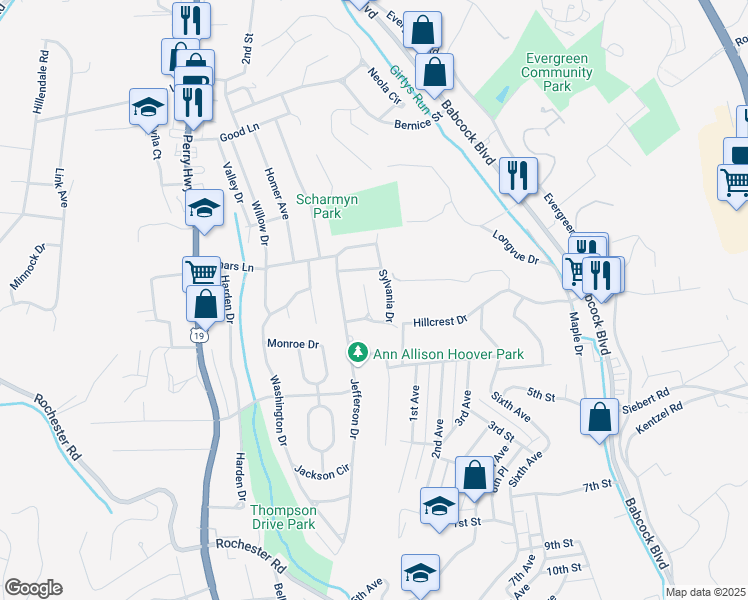 map of restaurants, bars, coffee shops, grocery stores, and more near 408 Wood Drive in Pittsburgh