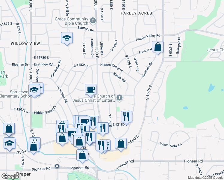 map of restaurants, bars, coffee shops, grocery stores, and more near 11976 Hidden Valley Road in Sandy