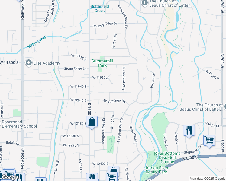 map of restaurants, bars, coffee shops, grocery stores, and more near 1182 River Hills Drive in Riverton