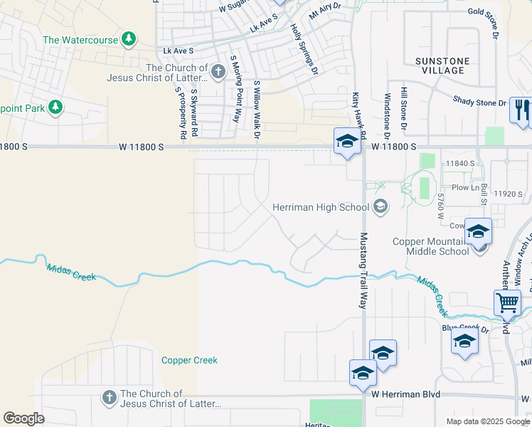 map of restaurants, bars, coffee shops, grocery stores, and more near 6111 11800 South in Herriman