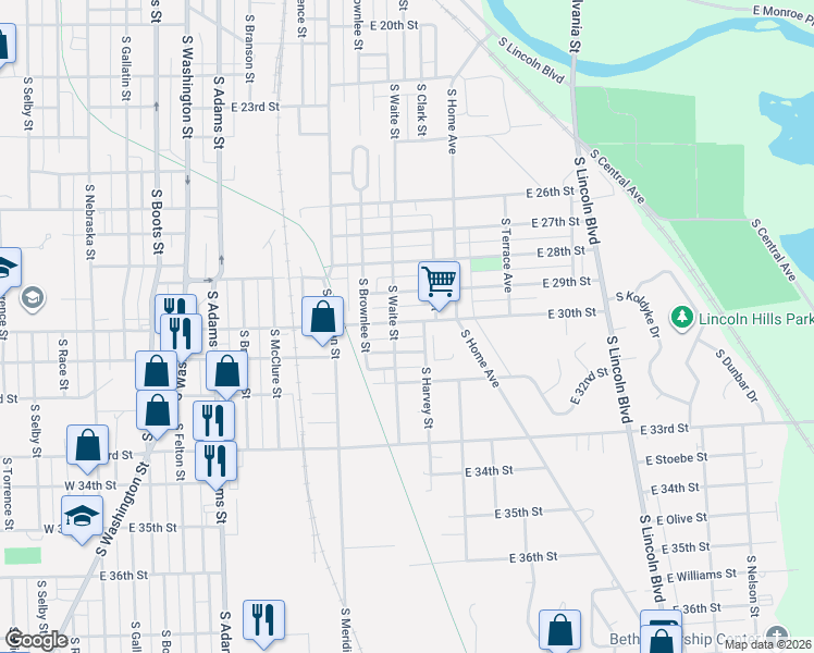 map of restaurants, bars, coffee shops, grocery stores, and more near 824 East 30th Street in Marion