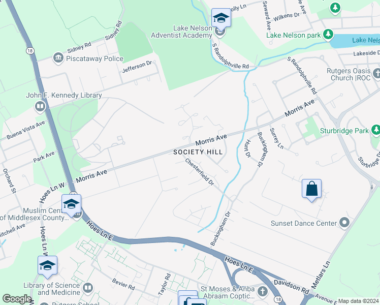 map of restaurants, bars, coffee shops, grocery stores, and more near 4 Canterbury Court in Piscataway Township