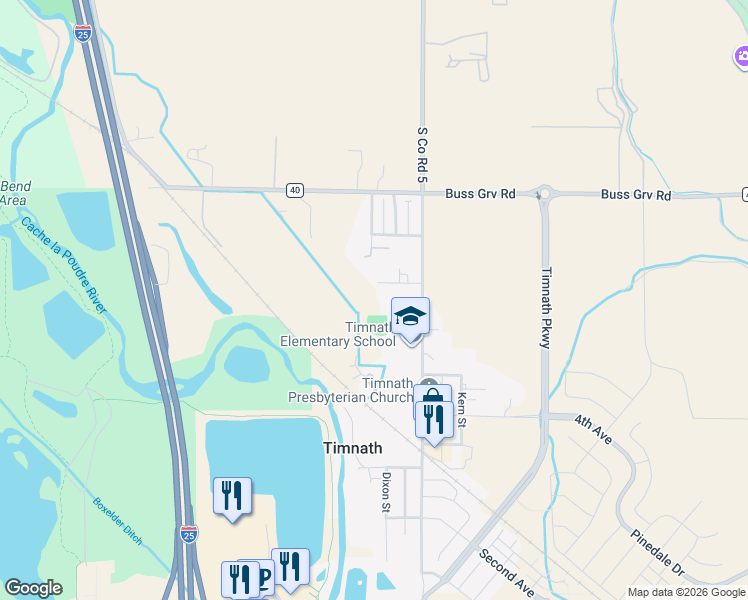 map of restaurants, bars, coffee shops, grocery stores, and more near 3721-1/2 Main Street in Timnath