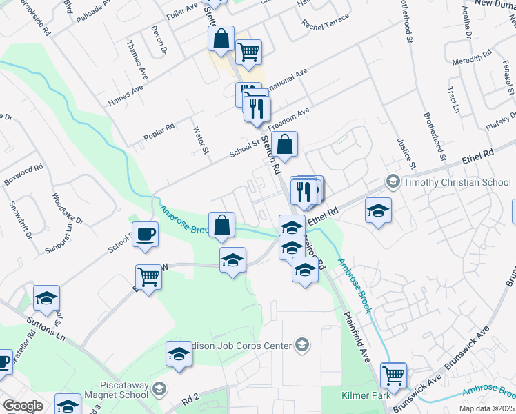 map of restaurants, bars, coffee shops, grocery stores, and more near 34 Andrews Way in Piscataway