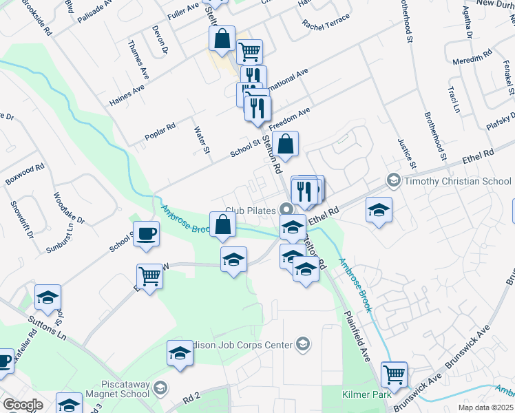 map of restaurants, bars, coffee shops, grocery stores, and more near 34 Andrews Way in Piscataway