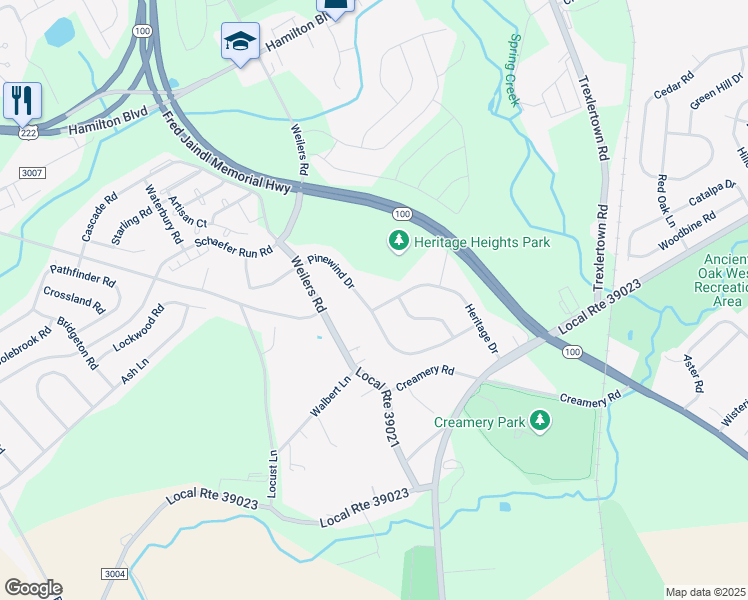 map of restaurants, bars, coffee shops, grocery stores, and more near 1649 Pinewind Drive in Alburtis