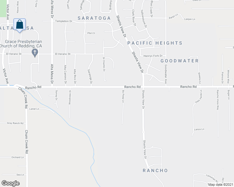 map of restaurants, bars, coffee shops, grocery stores, and more near 2641 Rancho Road in Redding