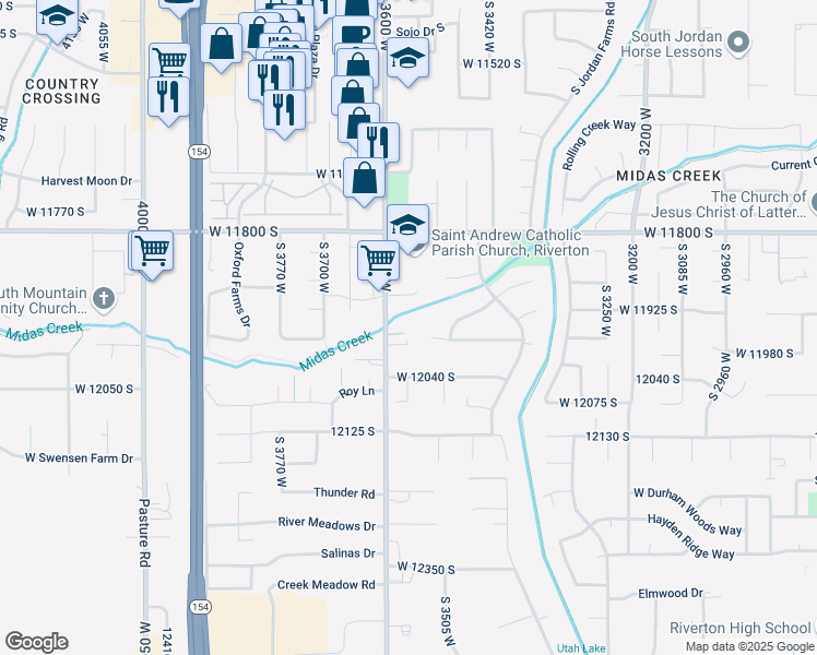 map of restaurants, bars, coffee shops, grocery stores, and more near 3558 New Private Drive in Riverton