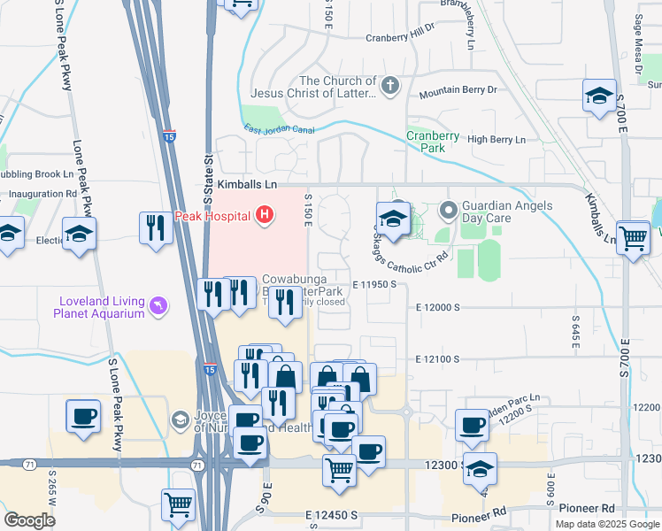 map of restaurants, bars, coffee shops, grocery stores, and more near 189 Kimballfield Lane in Draper