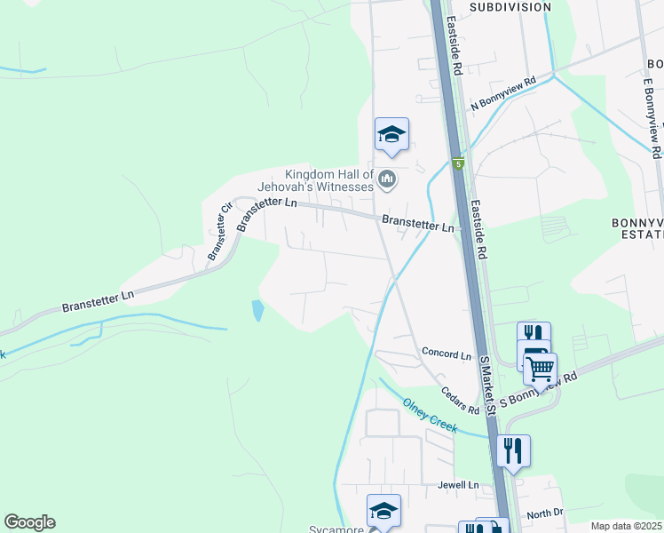 map of restaurants, bars, coffee shops, grocery stores, and more near 5605 Jubilee Street in Redding
