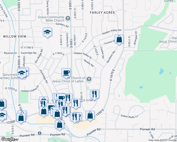map of restaurants, bars, coffee shops, grocery stores, and more near 11960 Jesse Valley Circle in Sandy