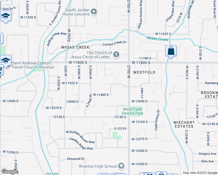 map of restaurants, bars, coffee shops, grocery stores, and more near 11957 2800 West in Riverton