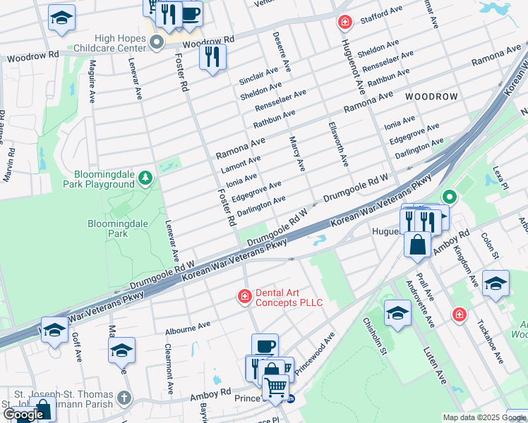 map of restaurants, bars, coffee shops, grocery stores, and more near 485 Darlington Avenue in Staten Island