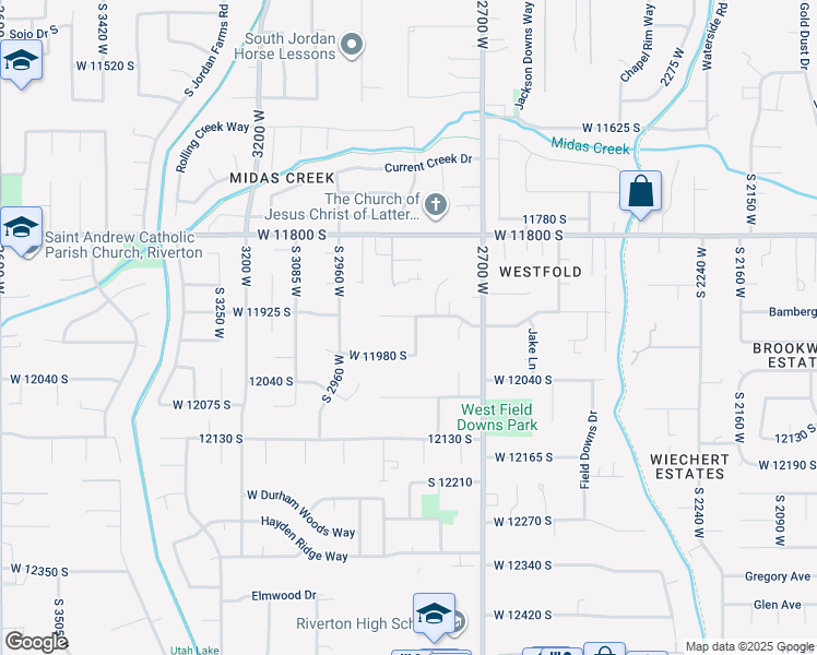 map of restaurants, bars, coffee shops, grocery stores, and more near 11957 2800 West in Riverton