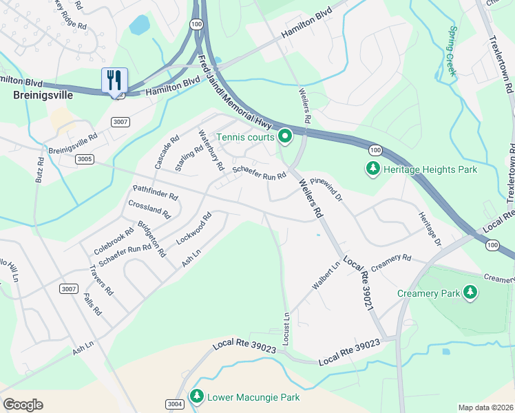 map of restaurants, bars, coffee shops, grocery stores, and more near 1538 Fox Lane in Breinigsville