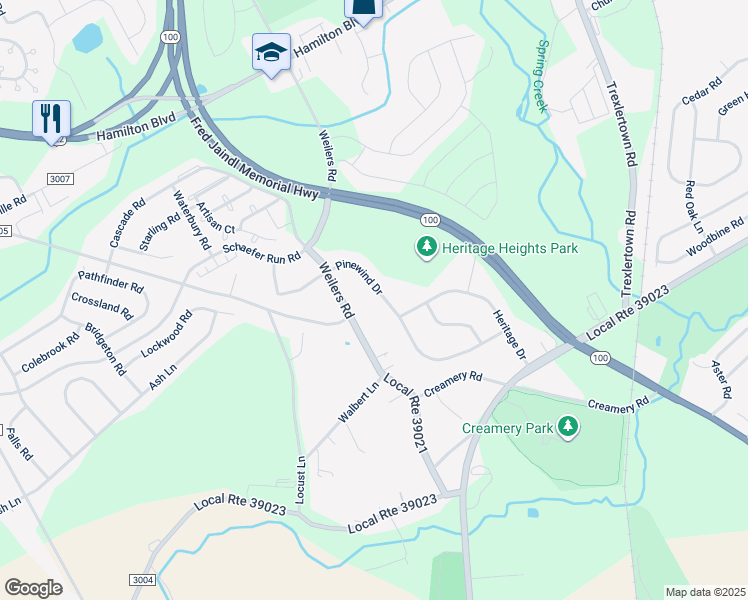 map of restaurants, bars, coffee shops, grocery stores, and more near 1580 Pinewind Drive in Alburtis
