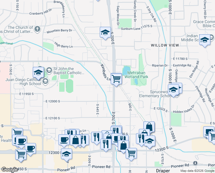 map of restaurants, bars, coffee shops, grocery stores, and more near 689 East 11900 South in Draper