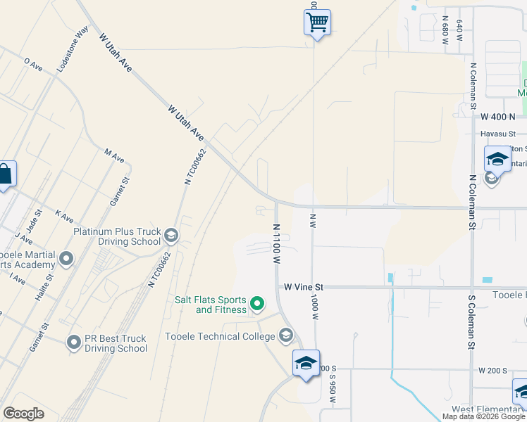map of restaurants, bars, coffee shops, grocery stores, and more near 1090 West Utah Avenue in Tooele