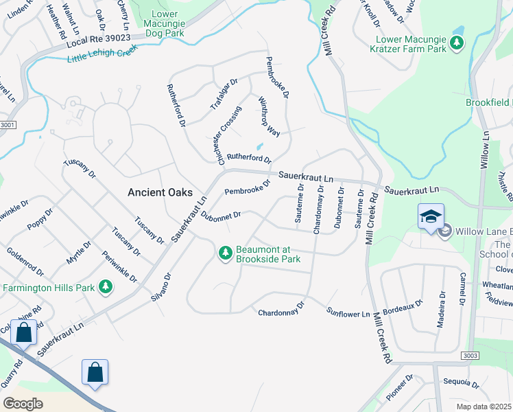 map of restaurants, bars, coffee shops, grocery stores, and more near 2235 Dubonnet Drive in Macungie