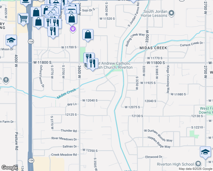 map of restaurants, bars, coffee shops, grocery stores, and more near 11928 South 3400 West in Riverton