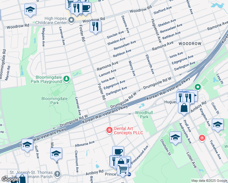 map of restaurants, bars, coffee shops, grocery stores, and more near 485 Darlington Avenue in Staten Island
