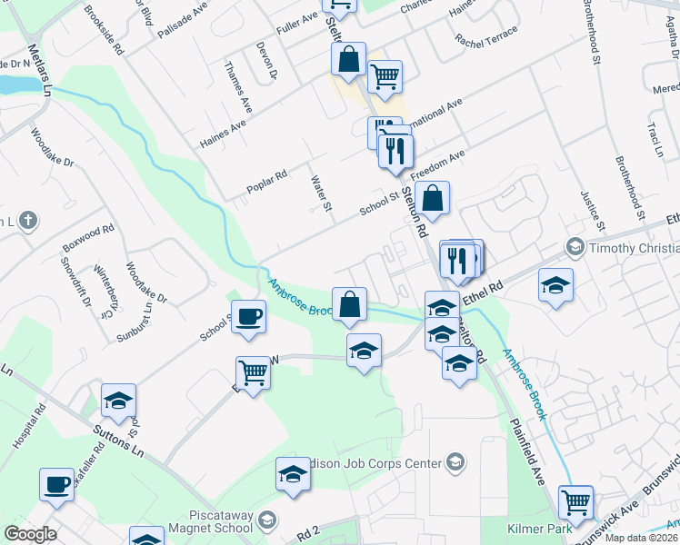 map of restaurants, bars, coffee shops, grocery stores, and more near 78 Andrews Way in Piscataway