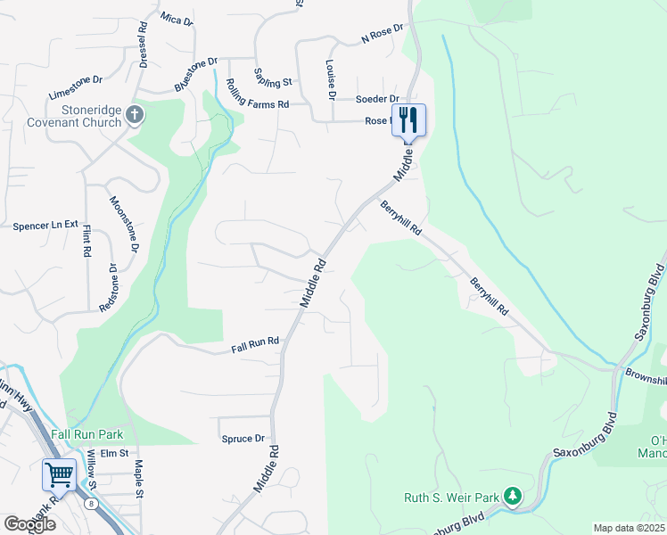 map of restaurants, bars, coffee shops, grocery stores, and more near 1628 Middle Road in Glenshaw