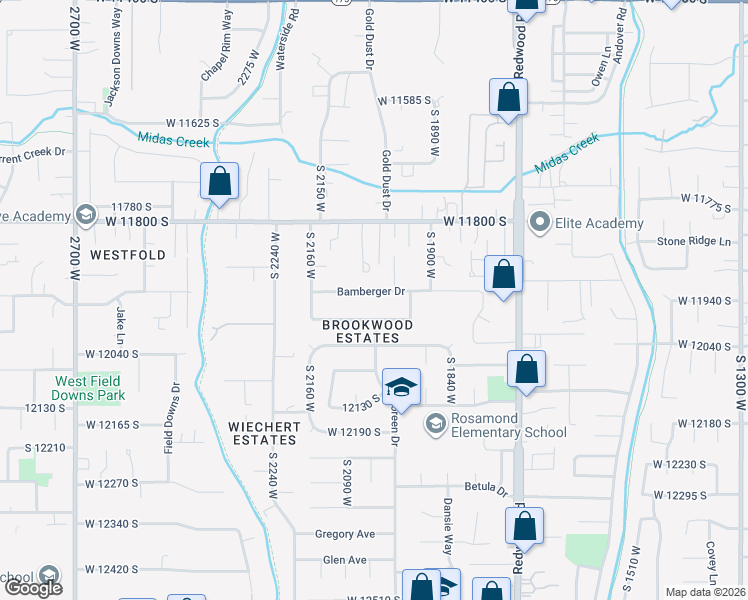 map of restaurants, bars, coffee shops, grocery stores, and more near 2029 Bamberger Drive in Riverton