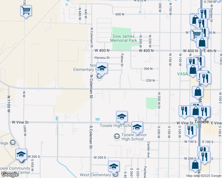 map of restaurants, bars, coffee shops, grocery stores, and more near 490 West Utah Avenue in Tooele