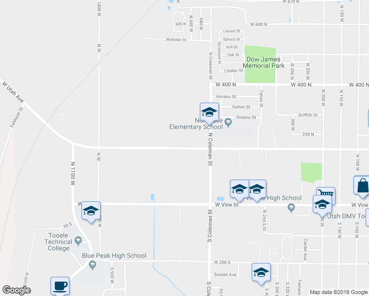 map of restaurants, bars, coffee shops, grocery stores, and more near 700 West Utah Avenue in Tooele