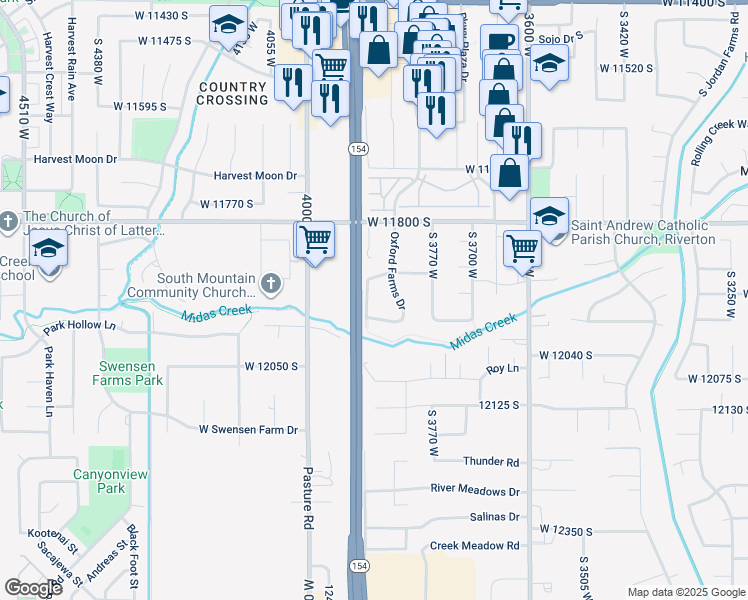 map of restaurants, bars, coffee shops, grocery stores, and more near 11939 Oxford Creek Lane in Riverton