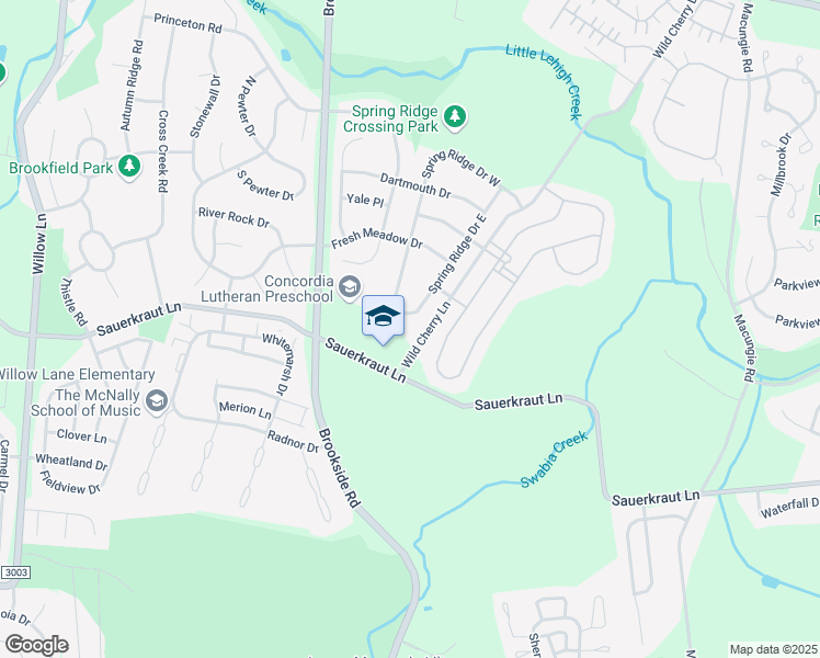 map of restaurants, bars, coffee shops, grocery stores, and more near 5352 Spring Ridge Drive East in Macungie