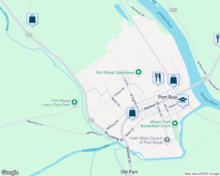 map of restaurants, bars, coffee shops, grocery stores, and more near 508 9th Street in Port Royal