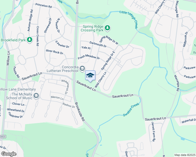 map of restaurants, bars, coffee shops, grocery stores, and more near 5352 Spring Ridge Drive East in Macungie