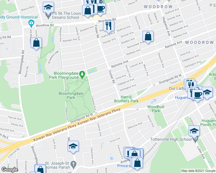 map of restaurants, bars, coffee shops, grocery stores, and more near 1007 Edgegrove Avenue in Staten Island