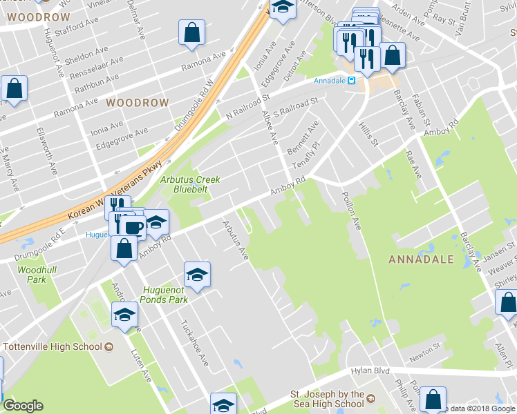 map of restaurants, bars, coffee shops, grocery stores, and more near 8 Ruggles Street in Staten Island