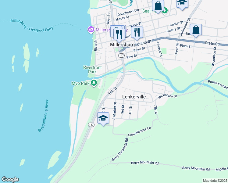 map of restaurants, bars, coffee shops, grocery stores, and more near 300 S Market St in Millersburg