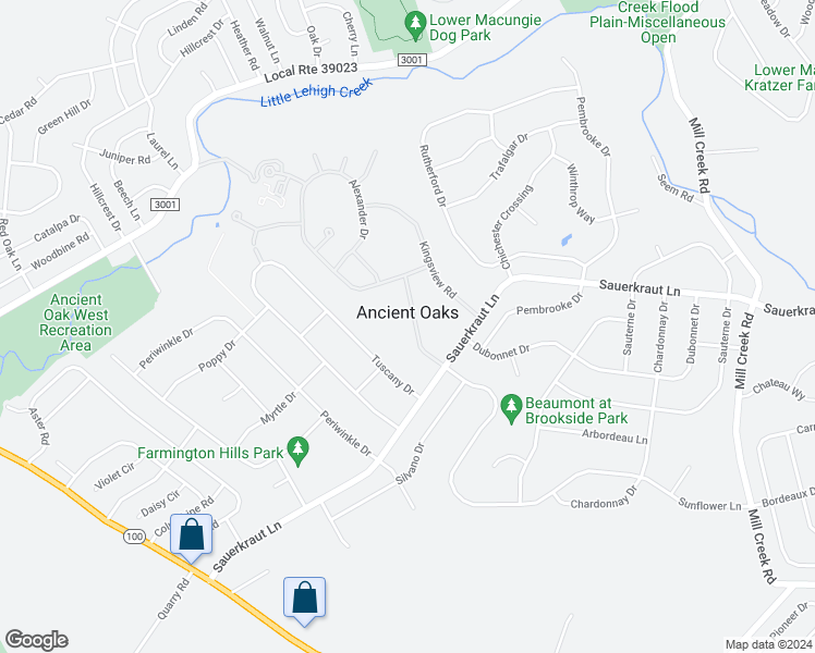 map of restaurants, bars, coffee shops, grocery stores, and more near 2138 Four Seasons Boulevard in Macungie