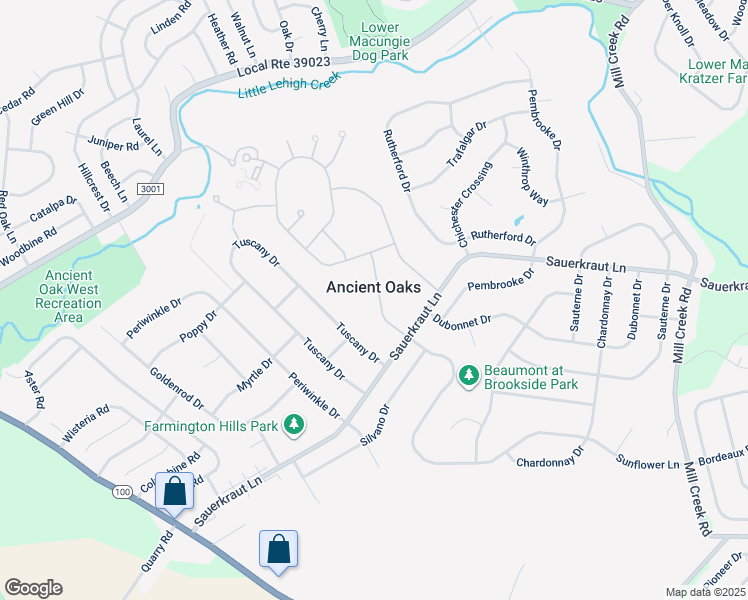 map of restaurants, bars, coffee shops, grocery stores, and more near 2138 Four Seasons Boulevard in Macungie
