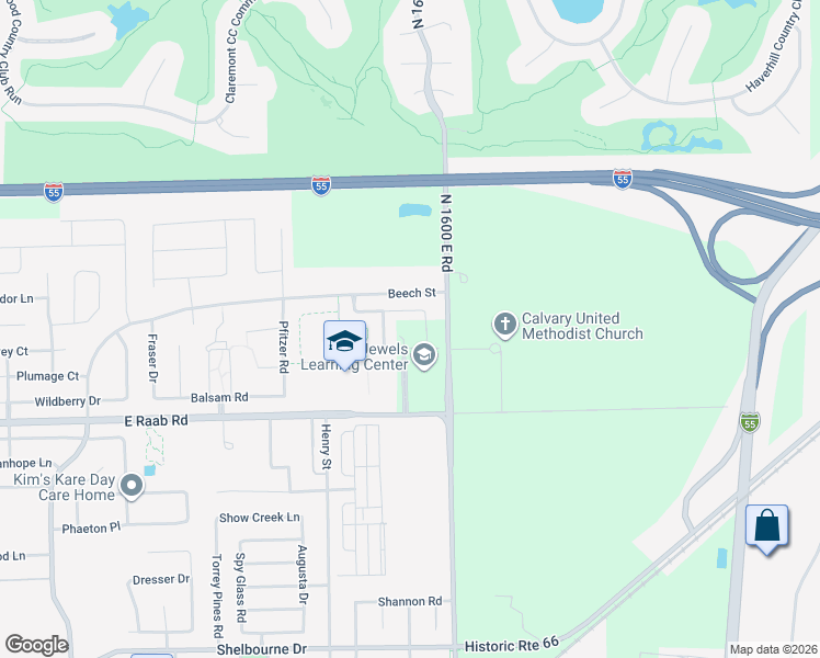 map of restaurants, bars, coffee shops, grocery stores, and more near 1745 Conifer Court in Normal